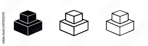 Stacked Cubes Icons: Solid, Outline, and Isometric View