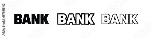 Three variations of the word 'BANK' in bold, outline, and hand-drawn styles.