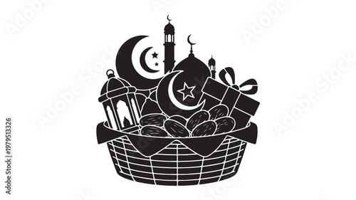 Halloween trick or treat basket with spooky characters and candy vector illustration