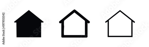 Three house icons in black, outline, and detailed styles.