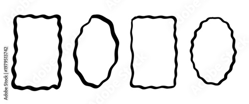 Set of hand drawn wavy frames with irregular organic outlines in a minimalist sketch style, ideal for labels, badges, posters, and creative design layouts. Vector illustration