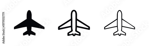 Three distinct airplane icons: filled, outlined, and line drawing