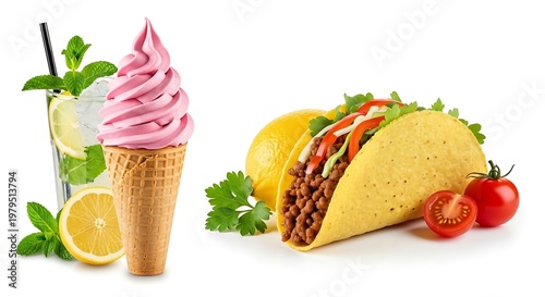 Taco and Guacamole. Delicious Tacos with Guacamole, against Beige Background