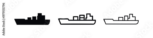 Three boat icons: solid black, outlined black, and line art