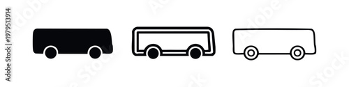 Three simplified bus icons in solid black, outline, and line art styles