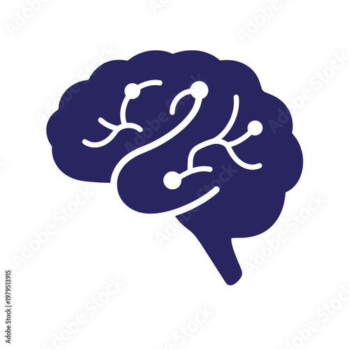 Dark blue brain with white neural connections, symbolizing cognitive function