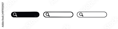 Collection of three search bar icons: solid black, outlined black, and line art