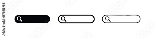 Three distinct search bar icons: filled, outlined, and line drawing