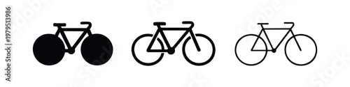 Three bicycle icons: solid black, outlined black, and line art