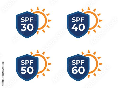 Spf 30 60 sunscreen protection icons with sun graphic, skin care