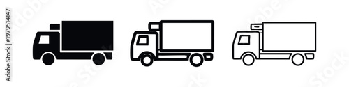 Box Truck Icons: Solid, Outline with Fill, and Outline