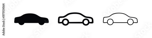 Car Icons: Solid, Outline with Fill, and Outline