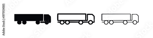 Semi-Truck Icons: Solid, Outline with Fill, and Outline