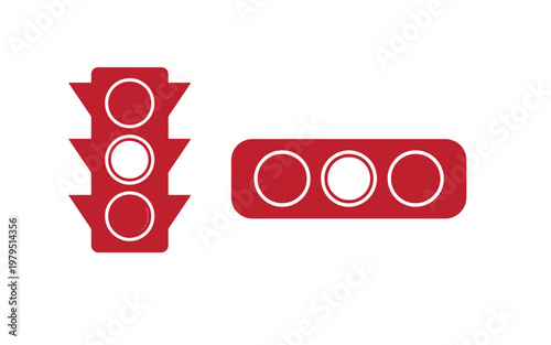 Red traffic light vertical and horizontal, with white circles traffic signal road sign transportation red white circle