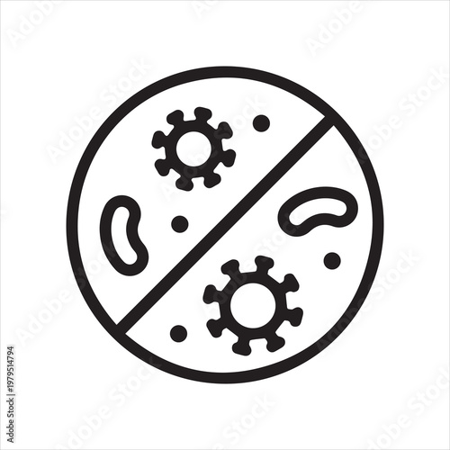 Microbes crossed out, linear icon. Bacteria removal and germ protection. Line with editable stroke.