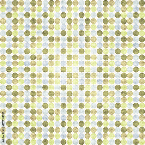 Soft earthy polka dot pattern in green, beige and blue tones with textured fabric look, calm natural palette ideal for organic designs, home decor, and textile prints.