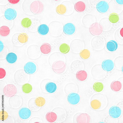 Soft pastel polka dots with subtle shadow effect on light background, delicate and airy design perfect for baby themes, invitations, fabric prints, and elegant decor.