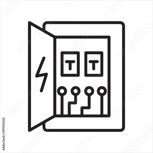 Electrical panel with wires, linear icon. Line with editable stroke