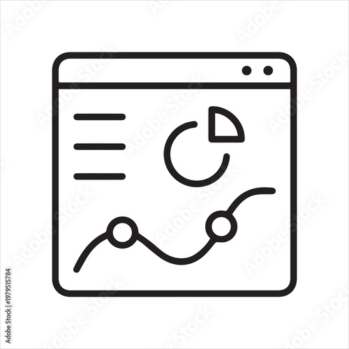 Web page with data analytics, linear icon. Charts and diagrams on the page. Line with editable stroke