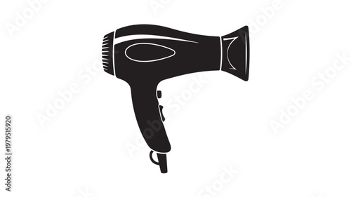 Black hair dryer isolated on white background vector illustration flat design