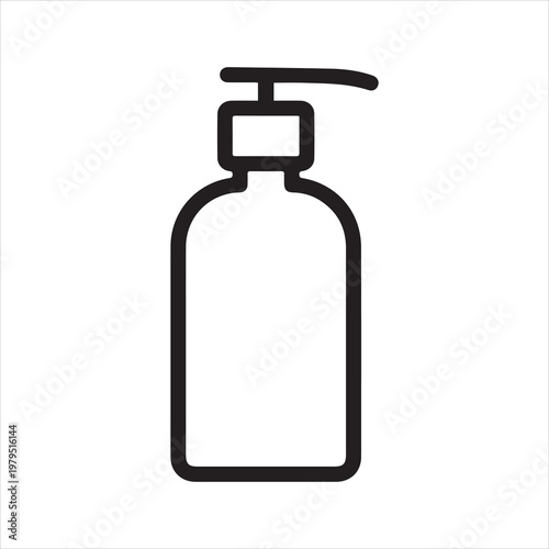 Pump dispenser bottle, linear icon. Liquid soap or lotion container. Line with editable stroke.