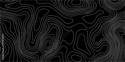 An abstract black background features flowing white curvilinear lines resembling topographic map contours or geological strata high-quality professional detailed