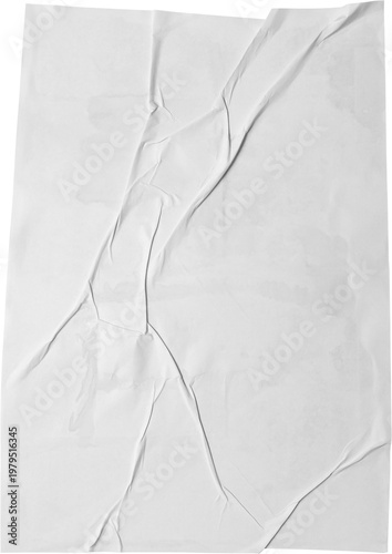 White Crumpled Glued Paper Texture Isolated on White Background for Poster Mockup