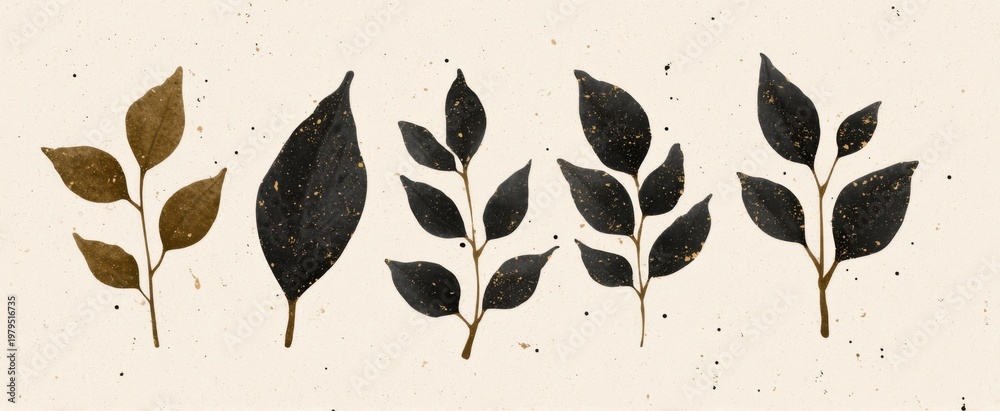 Fototapeta premium Vintage xerox style elements with dried leaf clusters for 90s vibe apparel print designs.
