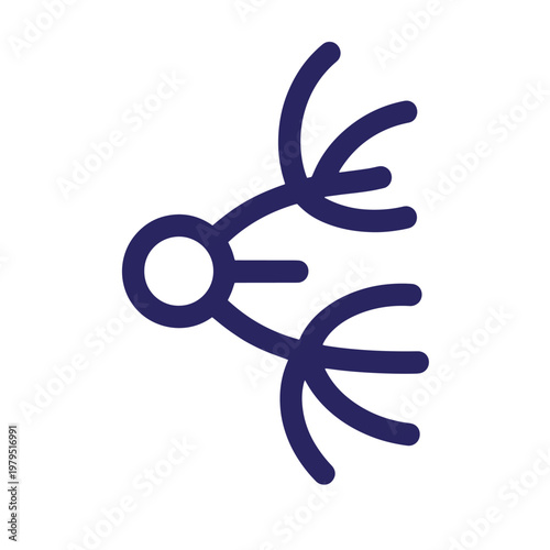 Dark blue neuron or nerve cell simplified simple white background