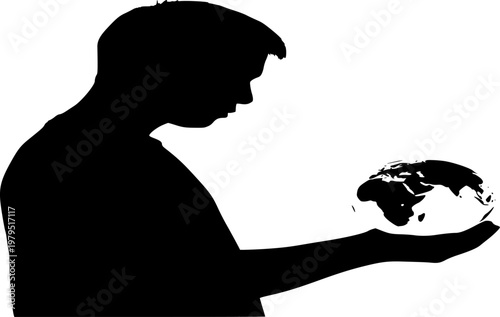 World Control Silhouette Person Holding Globe Megalomania Ambition Power Vector
