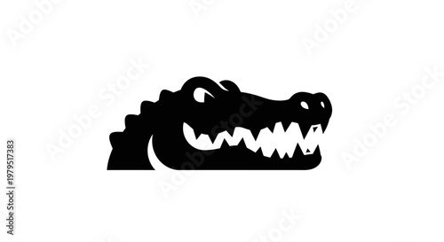 Black Silhouette of an Alligator's Head with Jagged Teeth and Wide Eyes