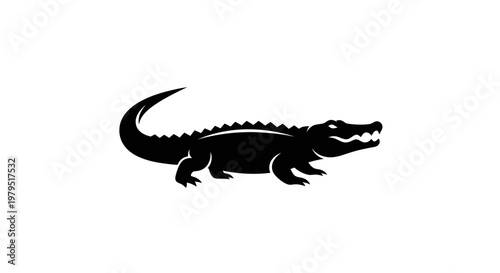 Black silhouette of a crocodile on a white background