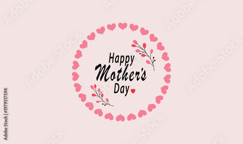 Happy Mother’s Day greeting card with pink heart wreath floral design.