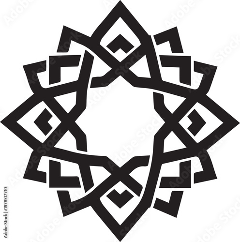 Geometric pattern presents an intricate star-shaped design constructed from interlaced lines to serve as a decorative cultural motif in digital art projects.