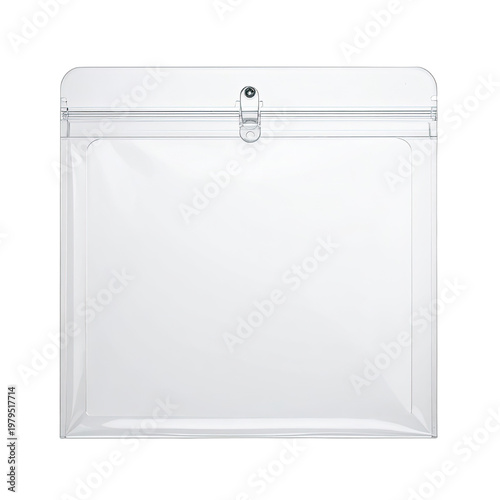 A close-up shot showcases a clear, zippered plastic document envelope against a stark black background, highlighting its functionality and minimalist design.
