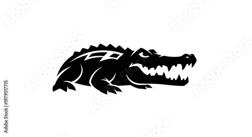 Aggressive Black Alligator Silhouette with Open Jaws and Sharp Teeth