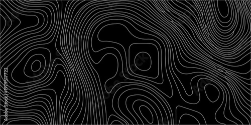 Abstract black background featuring swirling interconnected white lines resembling topographic map contours or fluid patterns high-quality professional detailed modern