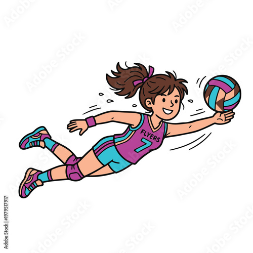 Young Girl Playing Volleyball Energetically.
