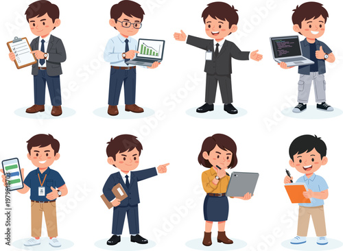 Office Teamwork Character Set Vector Illustration