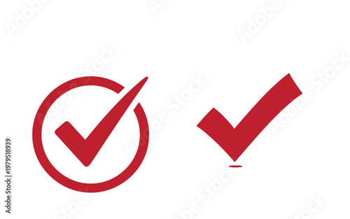 Red checkmark symbols, one in a circle and one standalone, on white background, check mark tick