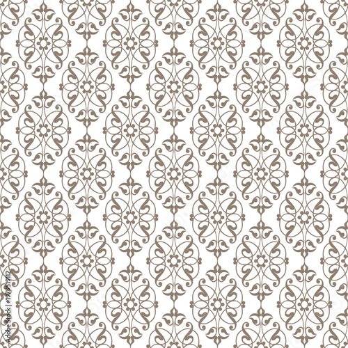 Seamless pattern tile. Modern stylish texture. Seamless pattern in the style of Baroque. Elegant damask tile symmetrical floral motifs. Regularly repeating geometrical ornament. Vector graphic design
