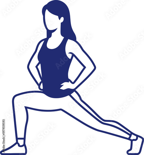 Woman in training clothes doing lunge exercise. Fitness concept. Simple vector illustration for health, sport, workout design