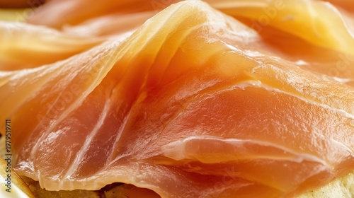 bagel. Single slice of orange-pink smoked salmon on cream cheese and bagel. menu design, packaging mockups, designed for food delivery and cloud-kitchen brand materials, used by curriculum designers.