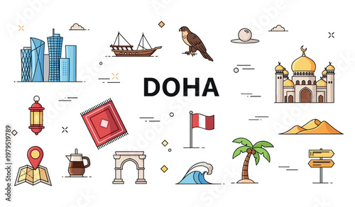 Doha icons: architecture, culture, and desert landscape