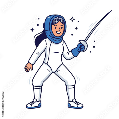 Female fencer in white uniform.