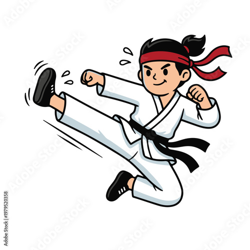 Young Karate Kid in Action Pose.