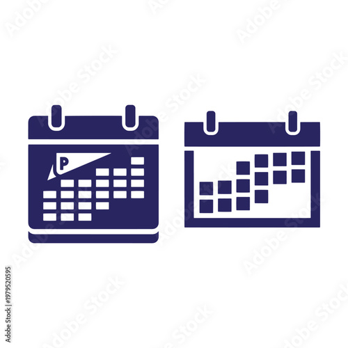 Dark blue calendar one with a marked date and flag, on white background, calendar dark blue