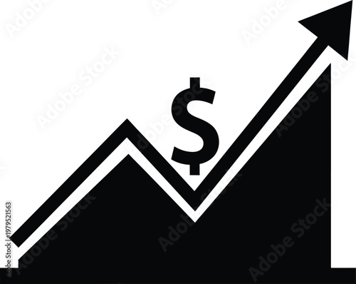 Financial growth, dollar sign, increasing graph, business success vector icon