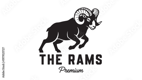 Ram head logo with horned bull silhouette and bold typography reading The Rams Premium featuring horns, bullhorns, livestock with animal emblem and