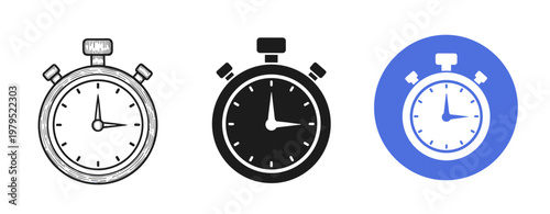 Three stopwatch icons in black and white and blue circle background